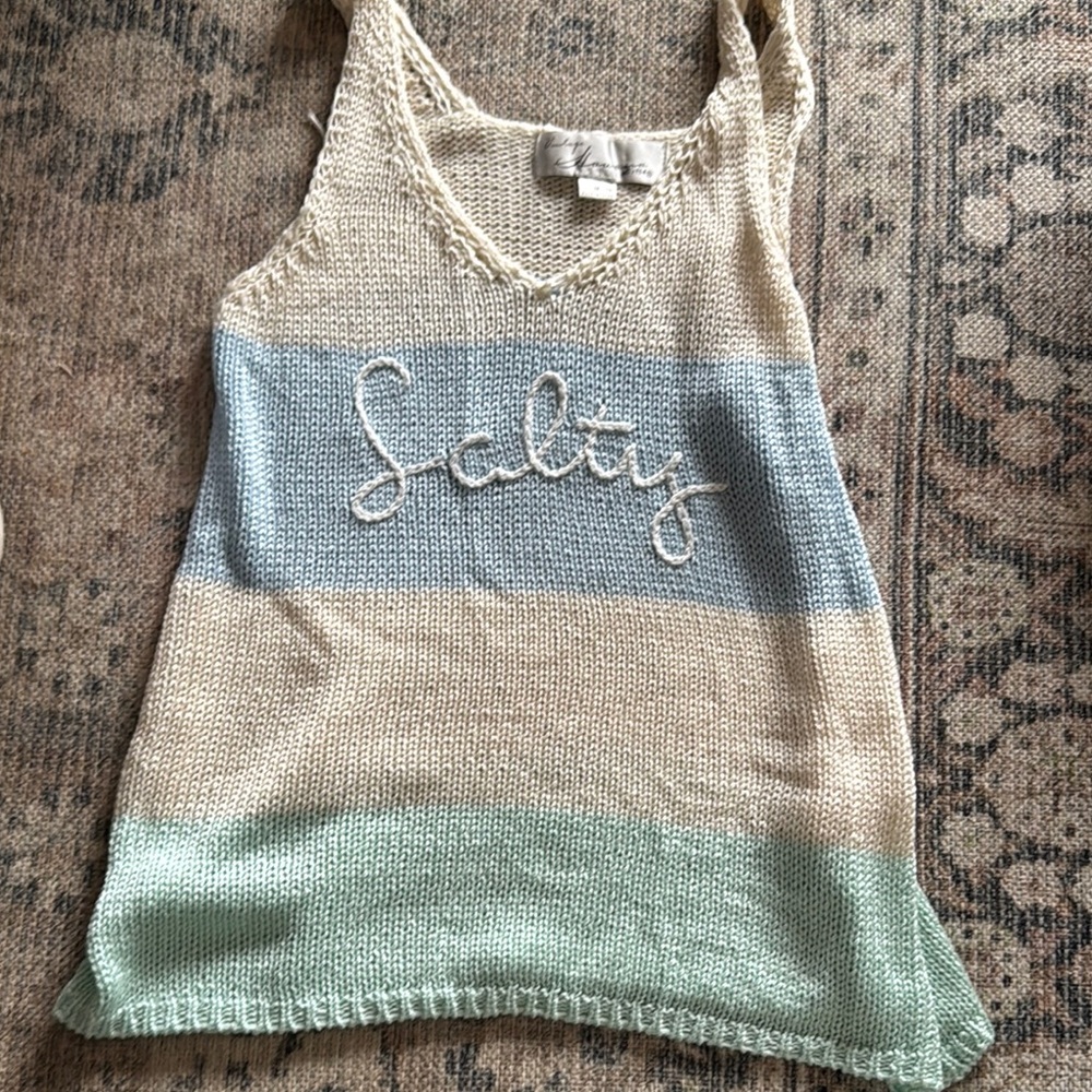 Striped Knit Tank Top with 'Salty' Embroidery